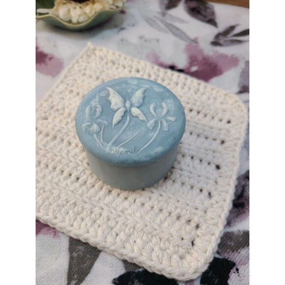 Butterfly Floral Blue Soapstone Trinket Dish Signed R Nemith Ring Holder - Picture 4 of 8